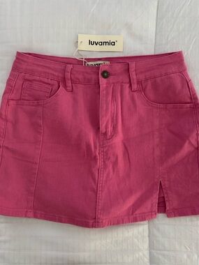 NWT Luvamia Classic Pink Denim Mini Skirt Size M